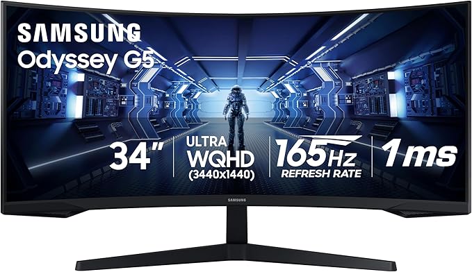 Samsung 34' Odyssey G5 Ultra-Wide Gaming Monitor with 1000R Curved Screen